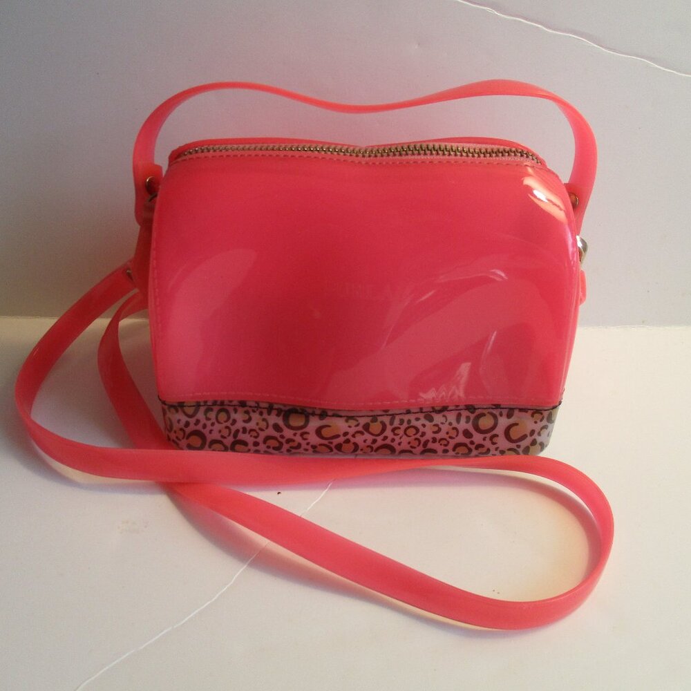 *FURLA PINK AND ANIMAL PRINT JELLY CROSSBODY 2-WAY PURSE
